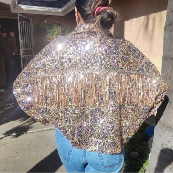 Miss me Sequin crop fringejaket rosegold size L - Picture 13 of 13